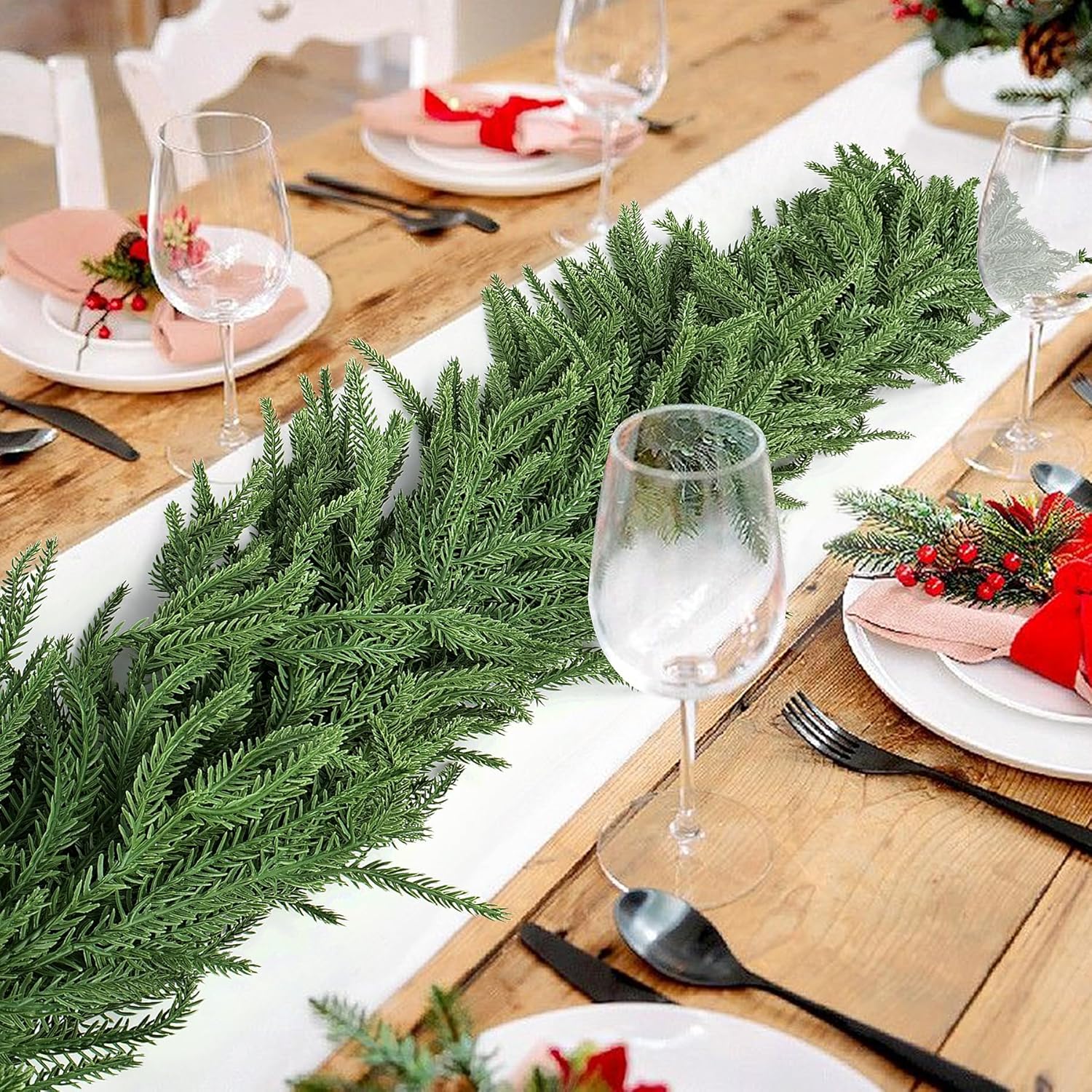 Real Touch Spring Norfolk Pine Garland for Mantle, 6FT Thickness Realistic Artificial Greenery Pine Garland for All Year, Faux Norfolk Garlands for Indoor Outdoor Easter Wedding Decor Green-norfolk