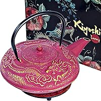 KIYOSHI Luxury Purple Cast Iron Tea Kettle Set - 40oz Japanese Tetsubin Teapot with Infuser, Trivet & Enamel Interior