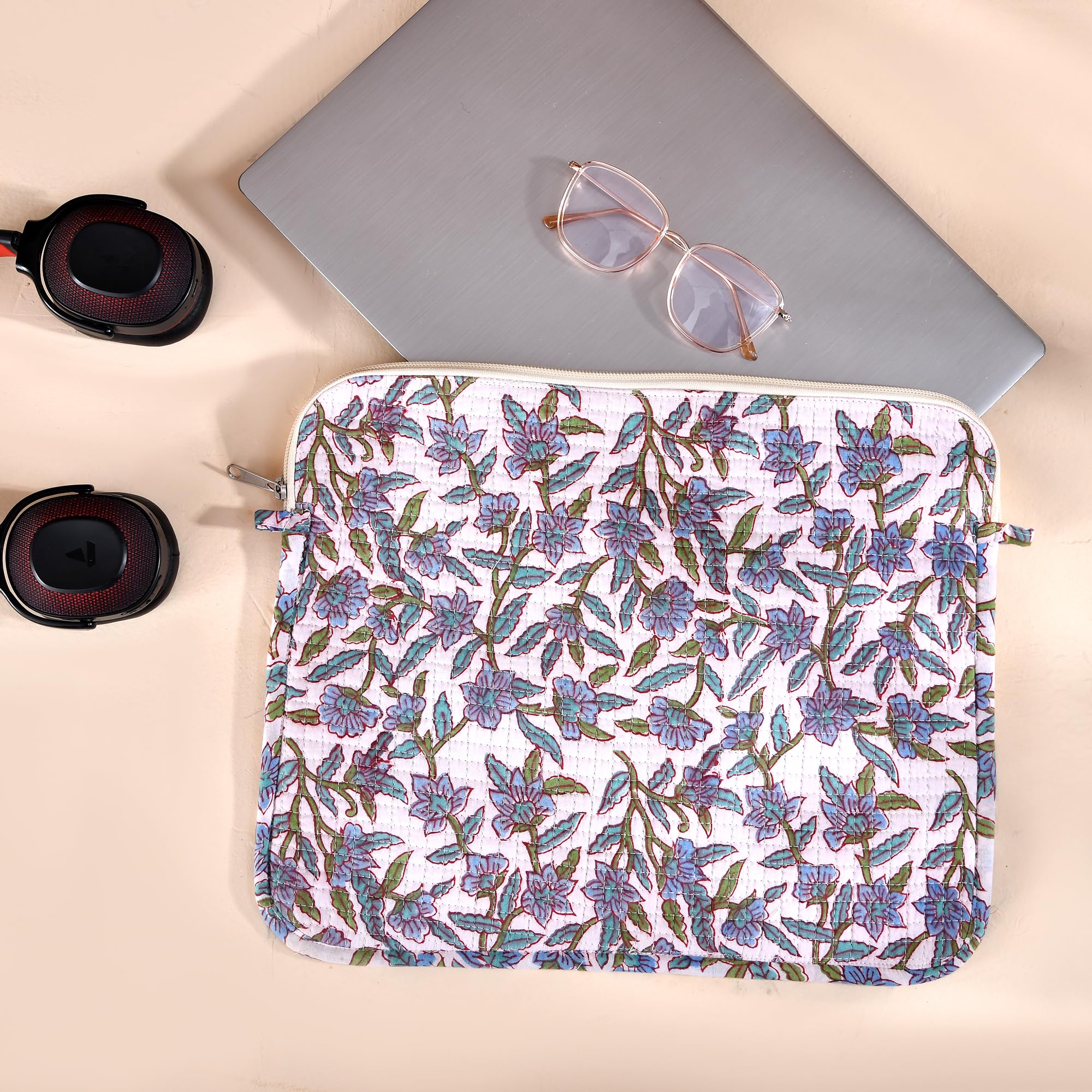 Housse ordinateur 15 pouces en coton contre les rayures étui matelassé violet et vert - 8