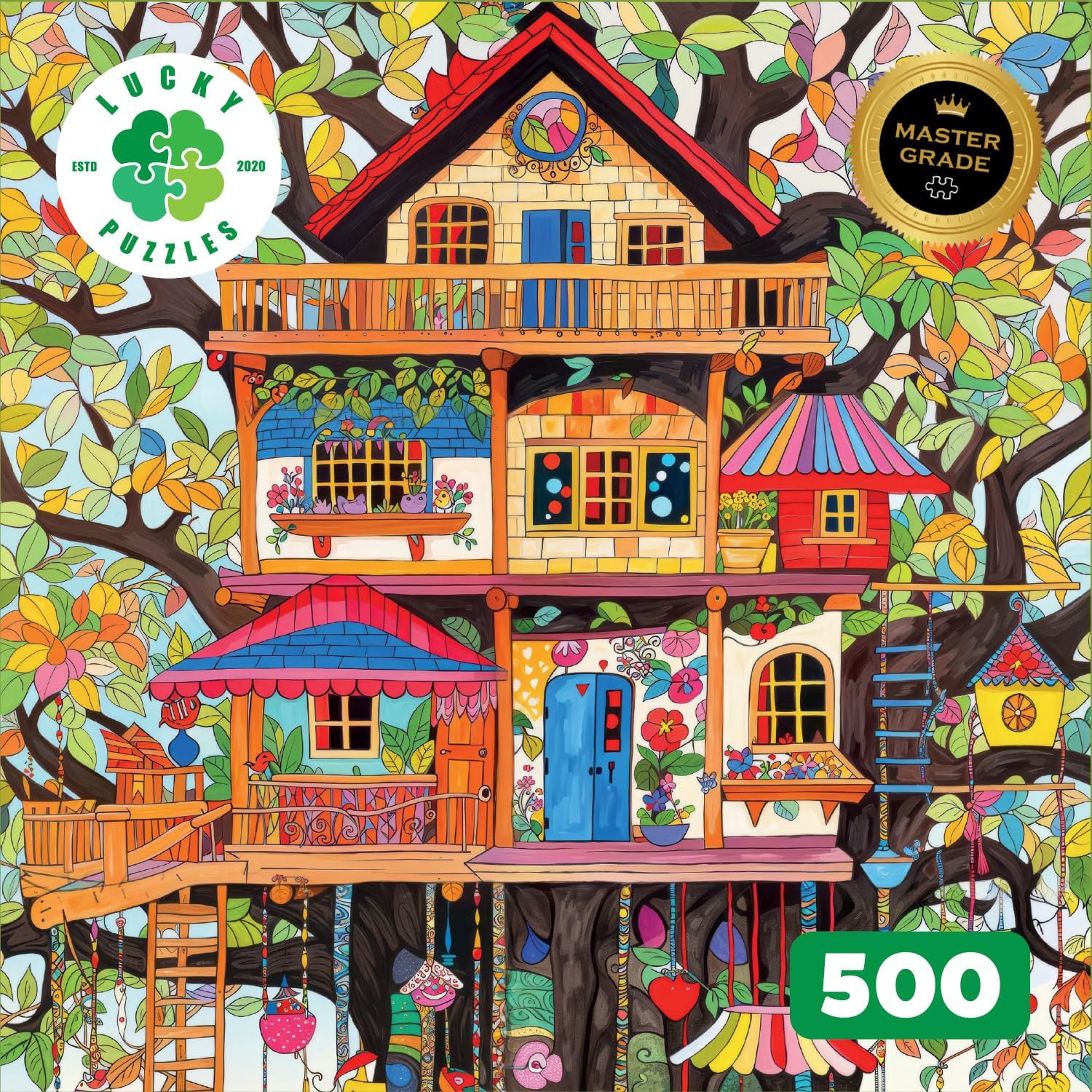 Lucky Puzzles 'Enchanted Treehouse' - 500 Piece Jigsaw Puzzle for Adults - Whimsical Art Style - Fun Puzzle Challenge for Adults and Families | 18 x 24 Inches | Satin Finish