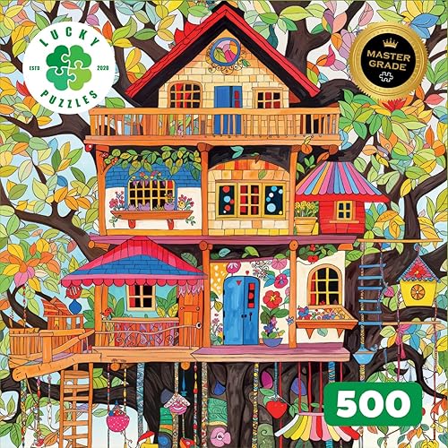 Miniatura 5 de Lucky Puzzles 'Enchanted Treehouse' - Rompecabezas de 500 piezas para adultos, estilo artístico caprichoso, divertido desafío de rompecabezas para
