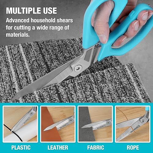 Miniatura 7 de DURATECH Tijeras de 10 pulgadas multiusos, resistentes, resistentes con hoja dentada, mango ergonómico suave, tijeras para cortar cartón, tela,