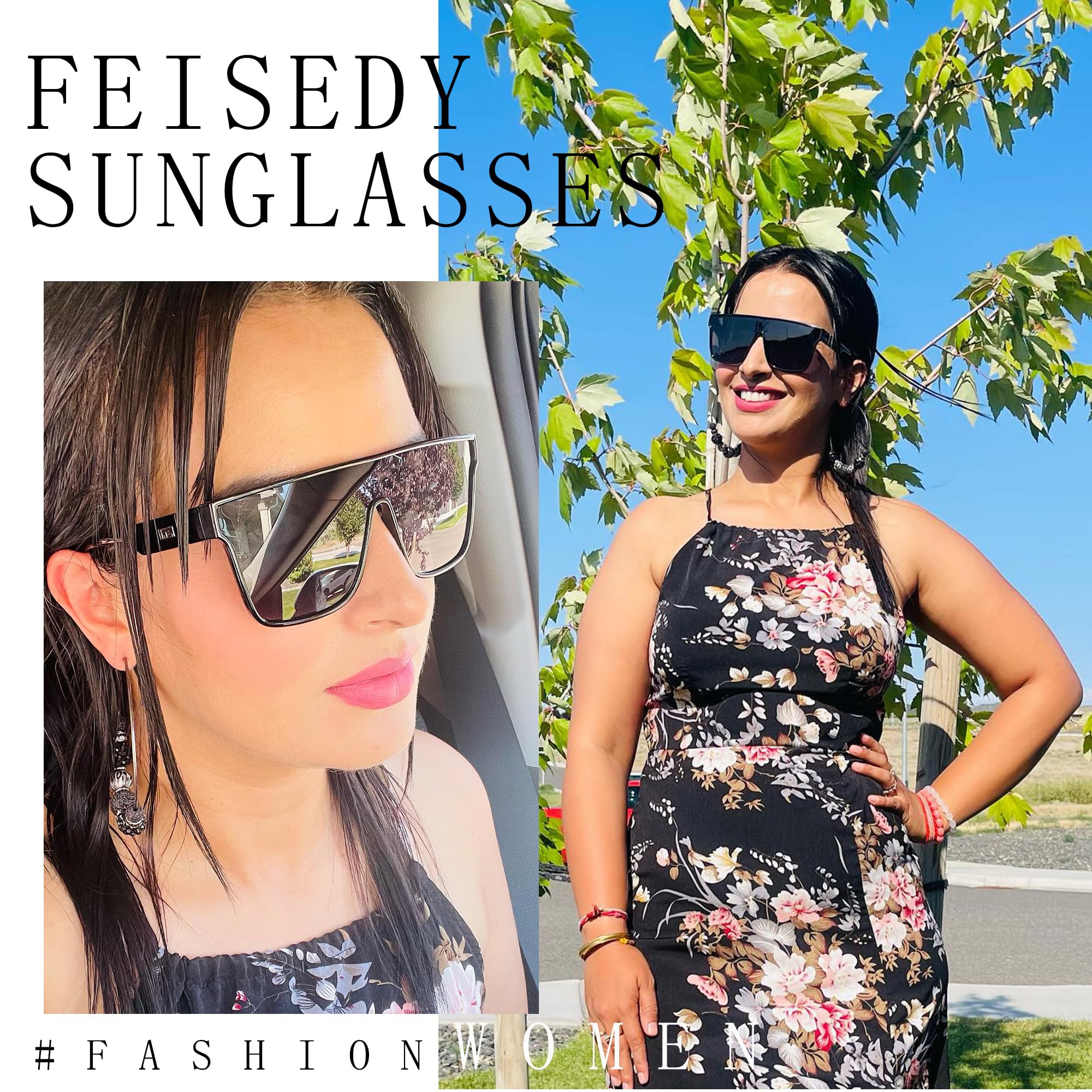 FEISEDY Sunglasses for Women Men, Fashion Mirrored Single Lens, Driving Beach Sunnies UV400 Shades B2996