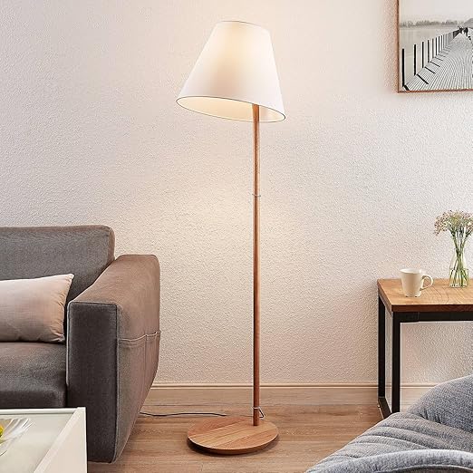 Lucande Lucande Jinda floor lamp (Scandinavian) in White made of textile/fabric silk, among others for living/dining room - with fabric shade, floor lamp photo 2