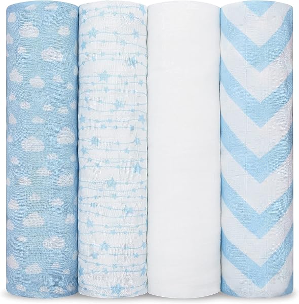 Comfy Cubs Muslin Swaddle Blankets Pack of 4 - Blue