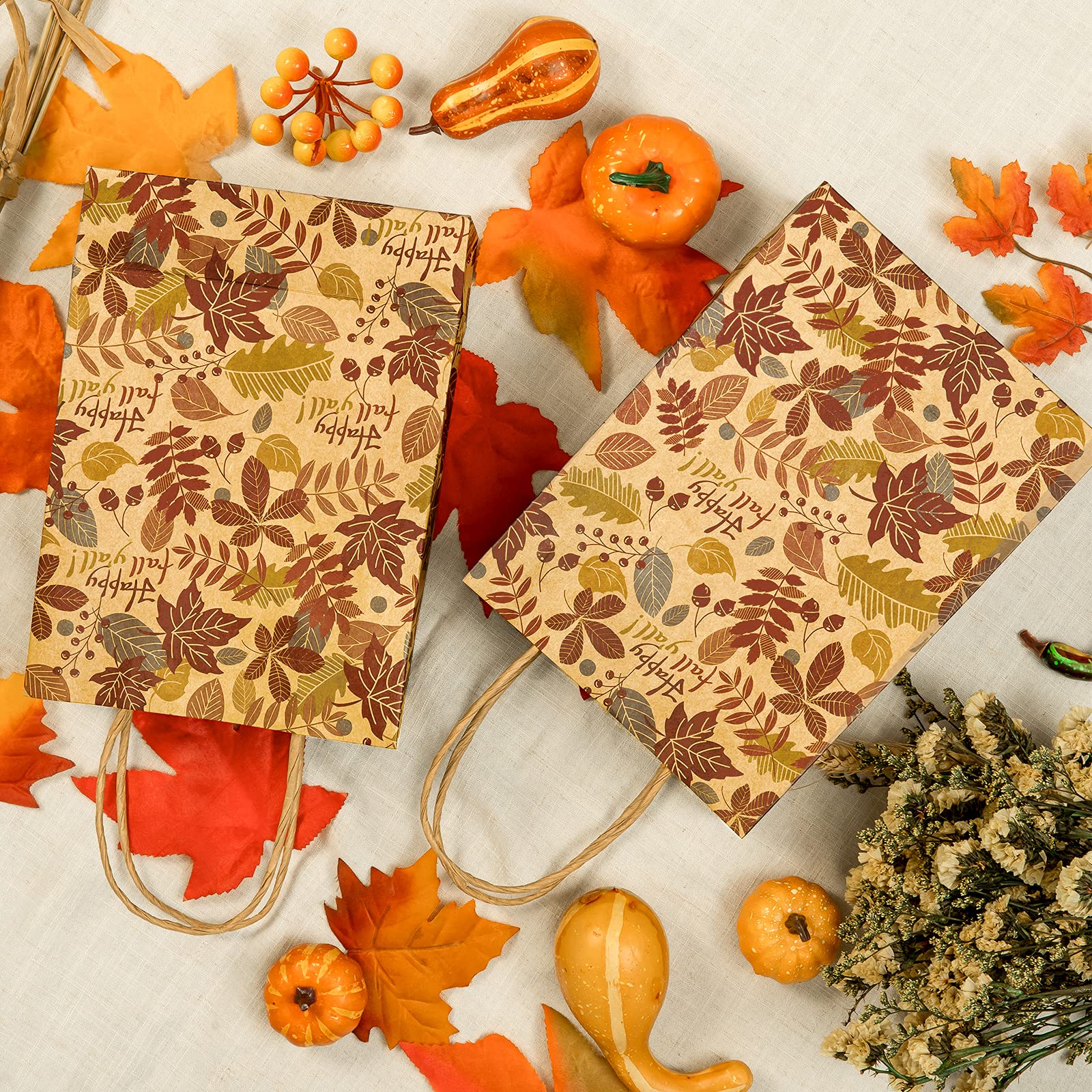 Whaline 100-Pack Fall Leaves Treat Bags - 5x7.3 Inch Kraft Paper Snack Bags For Thanksgiving - View #7