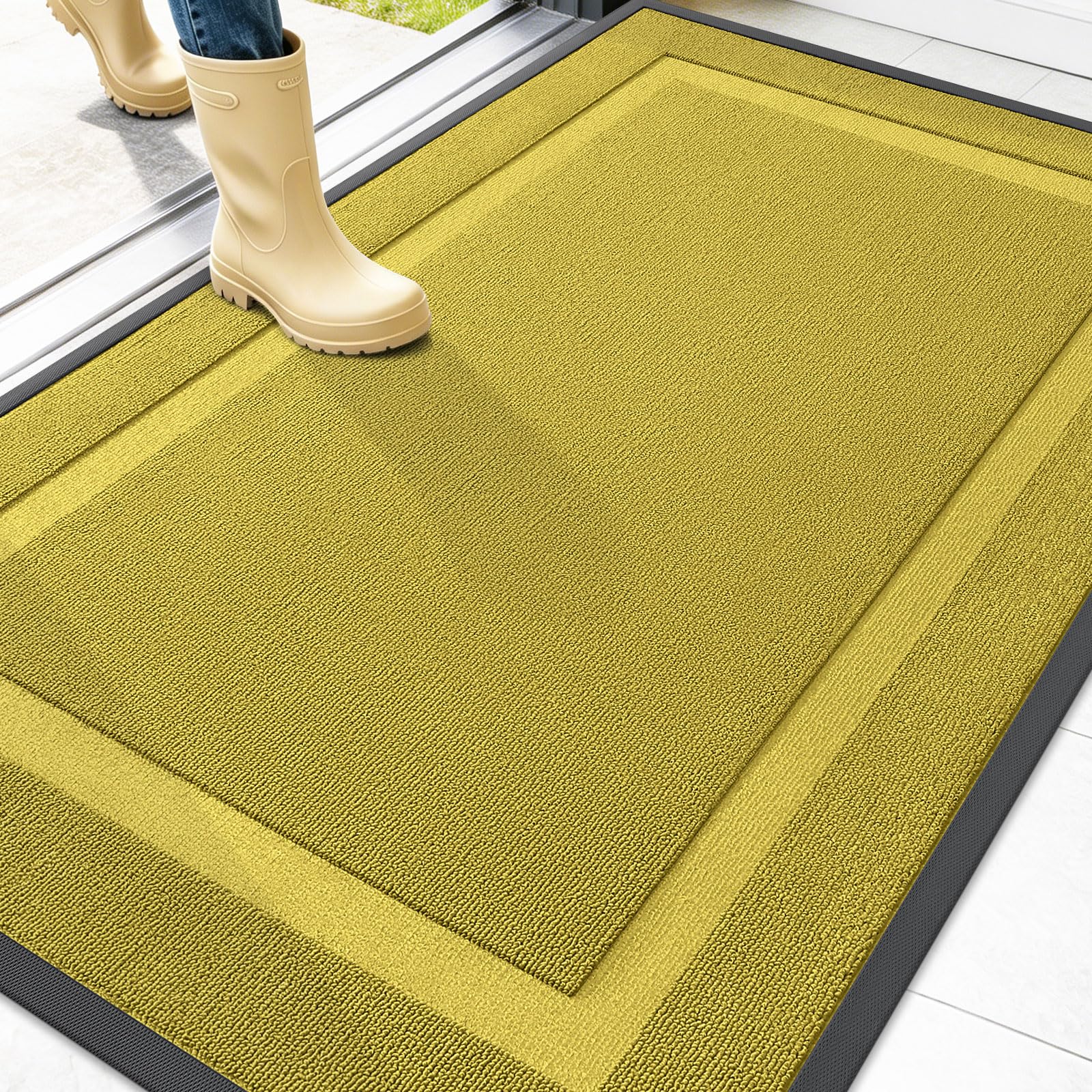 OLANLY Front Door Mat Outside 47x32, All-Season Heavy-Duty Rubber Doormat | Lime Green, Absorbent, Stain Fade Resistant, Waterproof Non-Slip Backing, Low-Profile Indoor Outdoor Floor Mat for Entryway