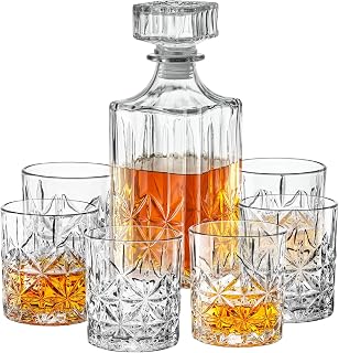 Style Setter Whiskey Decanter Set with Glasses - Prestigious Whiskey Set with 25oz Liquor Decanter and 6 Glasses - Upscale Whisky Decanter & Glass Set - Birthday Gifts Fathers Day