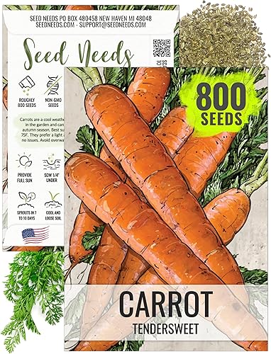 Seed Needs, Semillas de zanahoria Tendersweet para plantar (Daucus carota) paquete individual de 800 semillas, reliquia, sin OMG y sin tratar