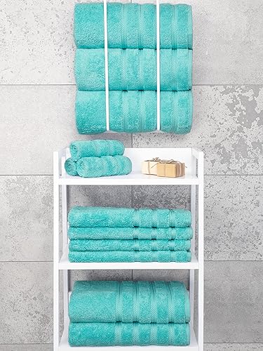 Miniatura 7 de American Soft Linen - Juego de toallas de lujo, 100% de algodón turco, 27 x 54 pulgadas, 4 unidades, color azul turquesa, tamaño extragrande