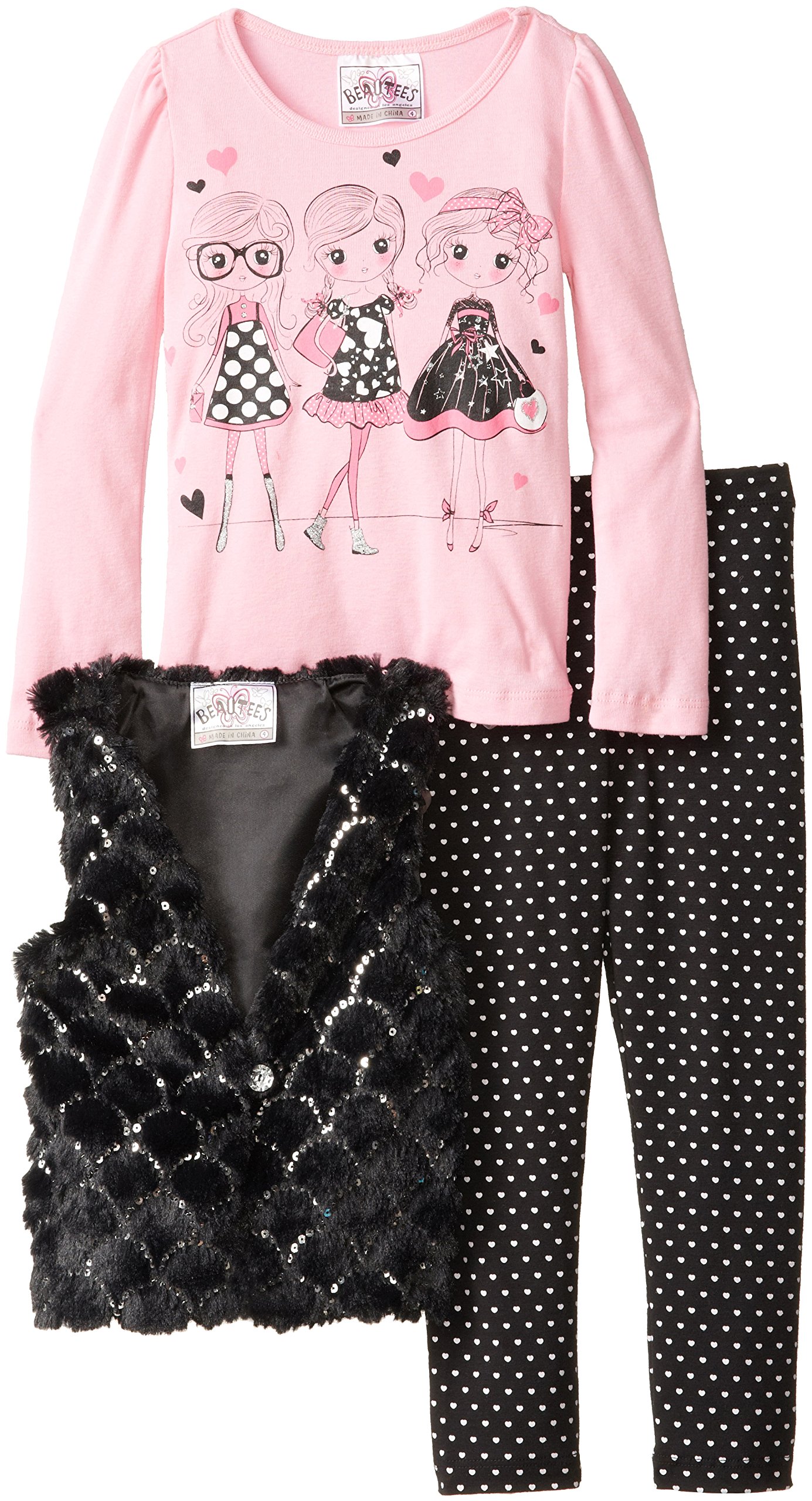 Beautees Little Girls' Sequin Fur Vest Leg Set