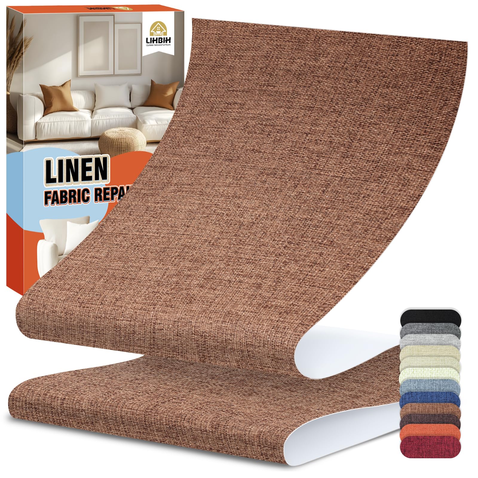 Photo 1 of Linen Fabric Repair Tape 4.7x63 Inch, Self Adhesive Couch Patch Repair Fabric Tape for Furniture, Linen Patch Kit for Couch, Carpet, Upholstery, Chair, Sofa, Cushion, Bag (Brown)