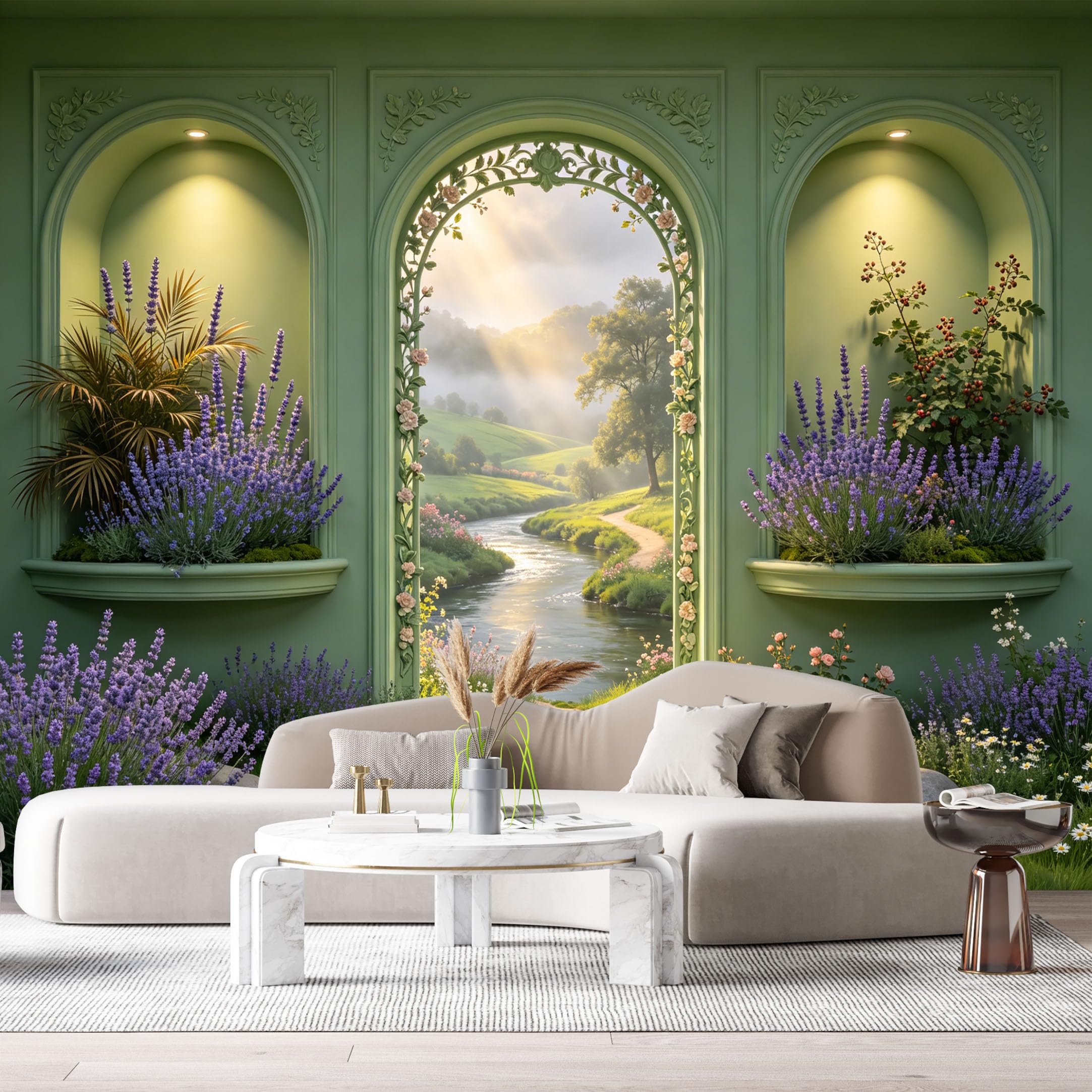 Custom Size Wall Murals Botanical Landscape 3D Trompe L'Oeil Archway River Path SelfAdhesive Wall Fabric Removable Large Wallpaper for Photo Living Room Interior Decor