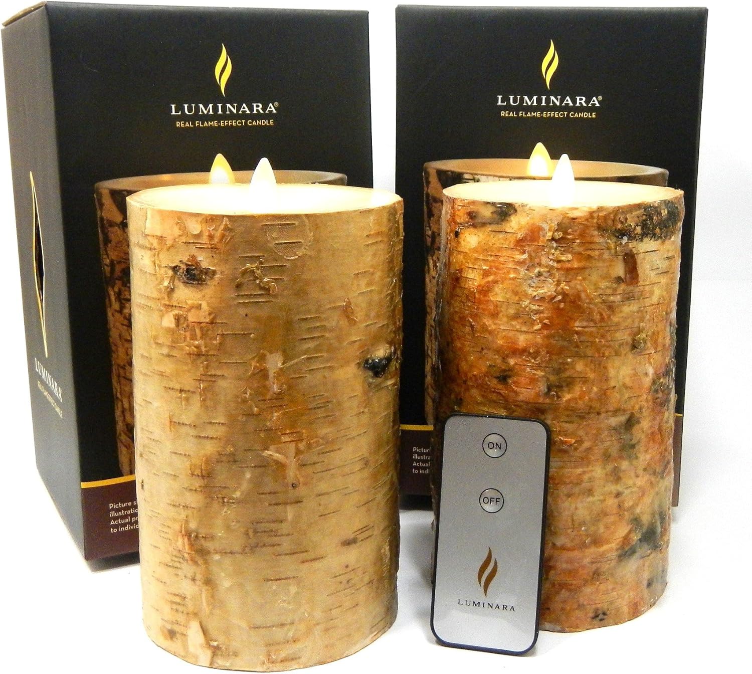 Luminara Birch BARK Flameless Candle 4" x 7" in. Ivory Wax