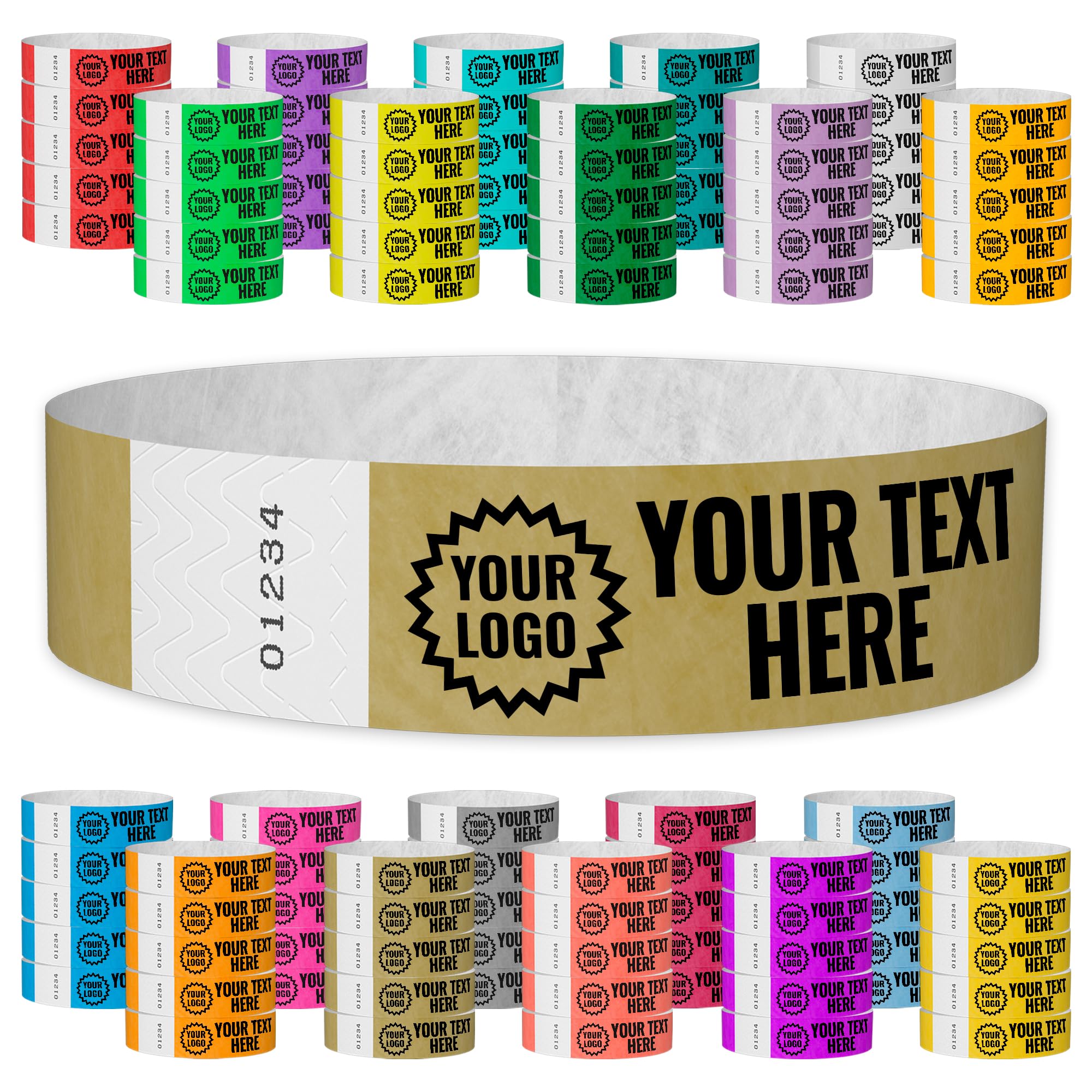 WristCo Gold Custom Imprint Wristbands - 3,000 Tyvek - Select Qty