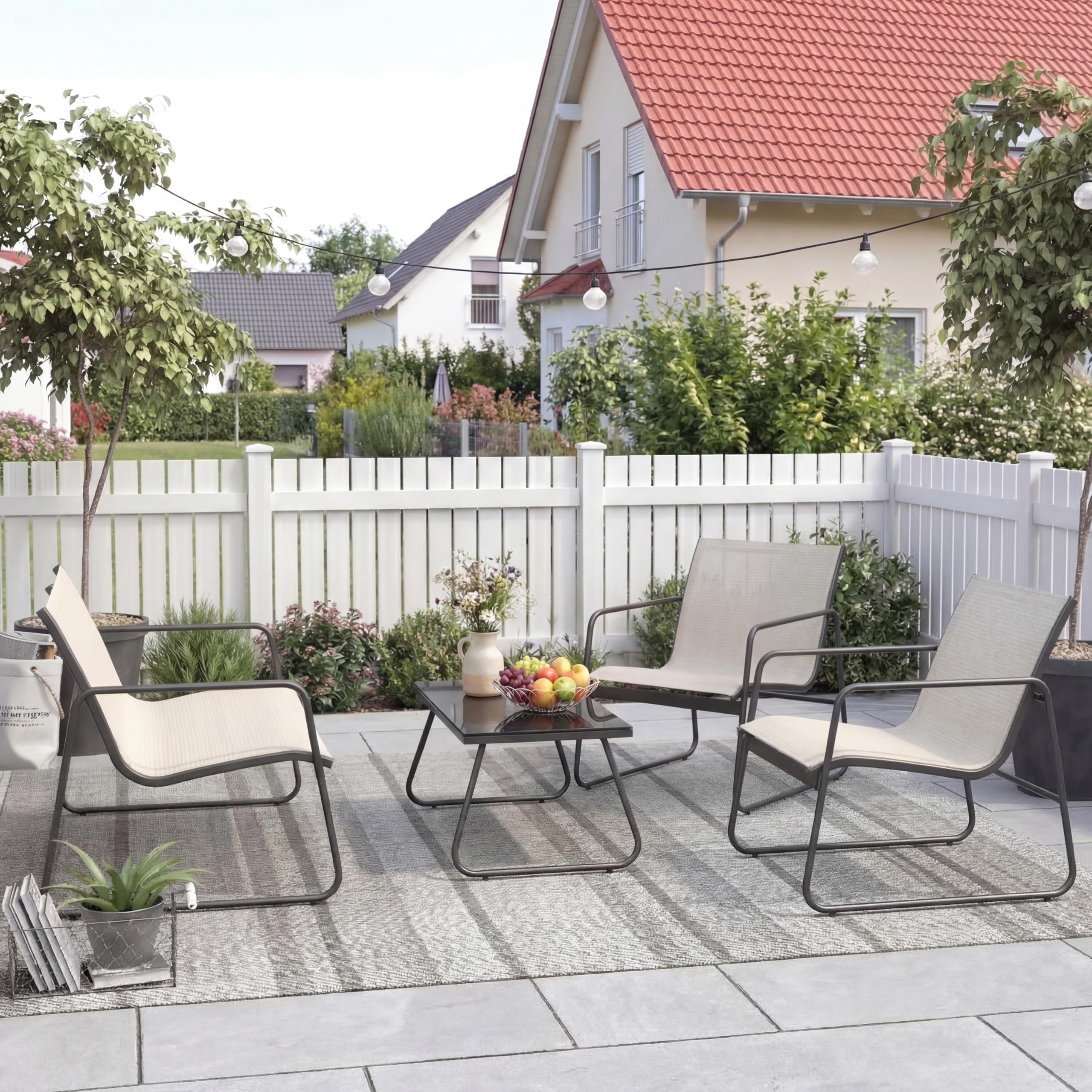Grand patio Gartenmöbel Set 4-TLG, Textilene Balkonmöbel Set mit Tisch, Sofa und 2 Stühlen, Stahl, Sitzgruppefür Garten, Balkon, Außen (Beige)