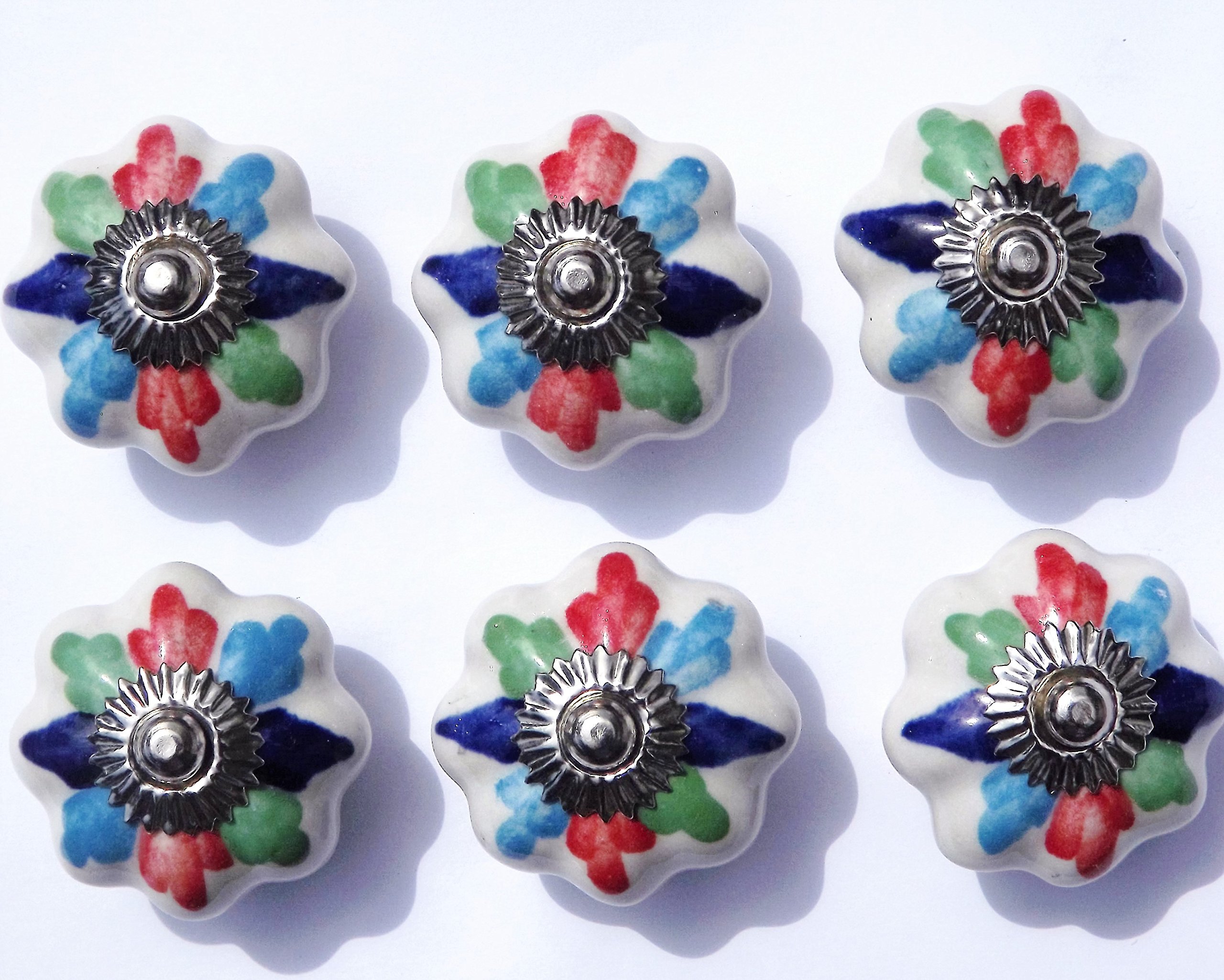 Poignée de porte de placard en céramique porcelaine haut de gamme fleurie x6