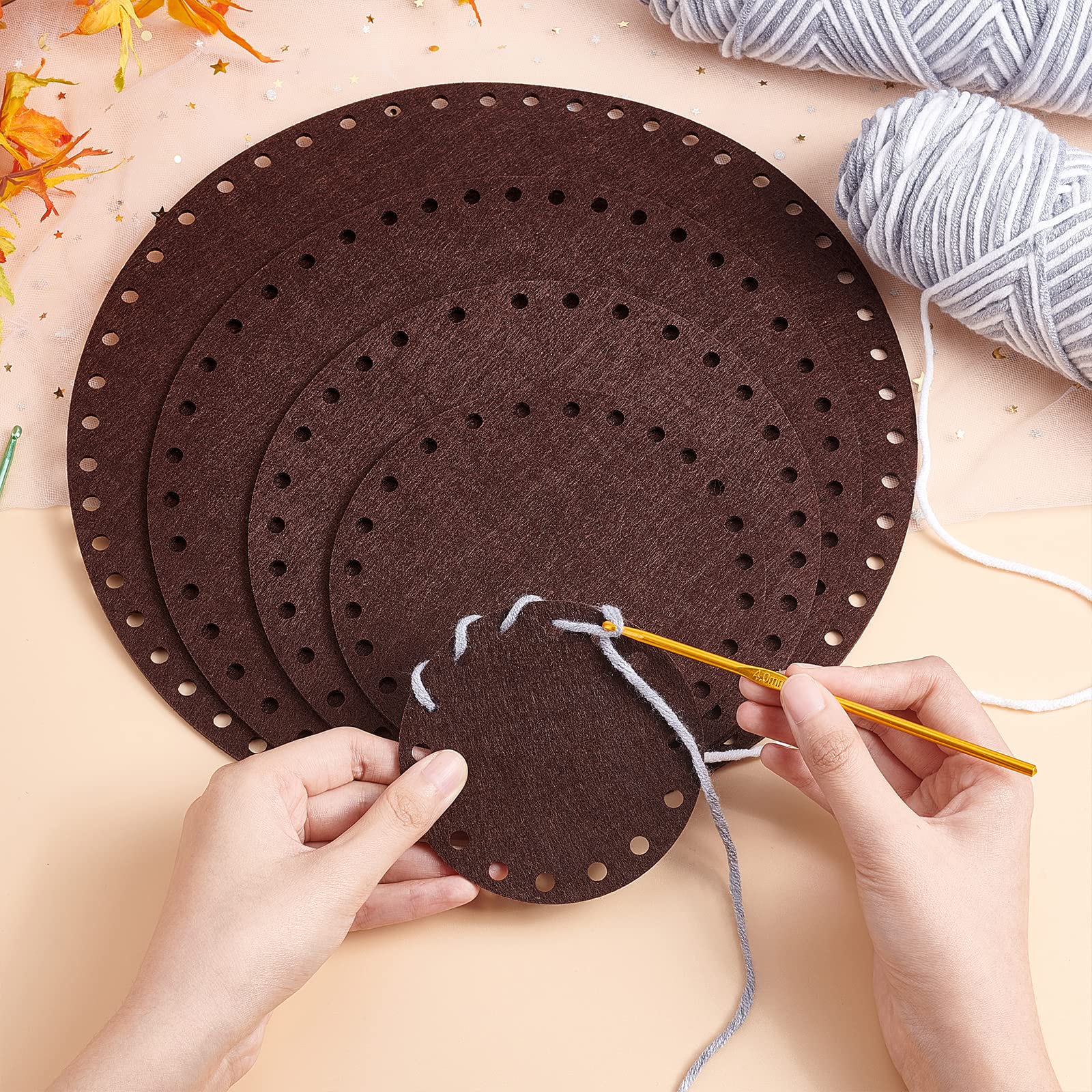 PandaHall Filzkorbböden Set – 10 Stück, 5 Größen (10–30 Cm) – Rund, Für DIY-Häkelkörbe