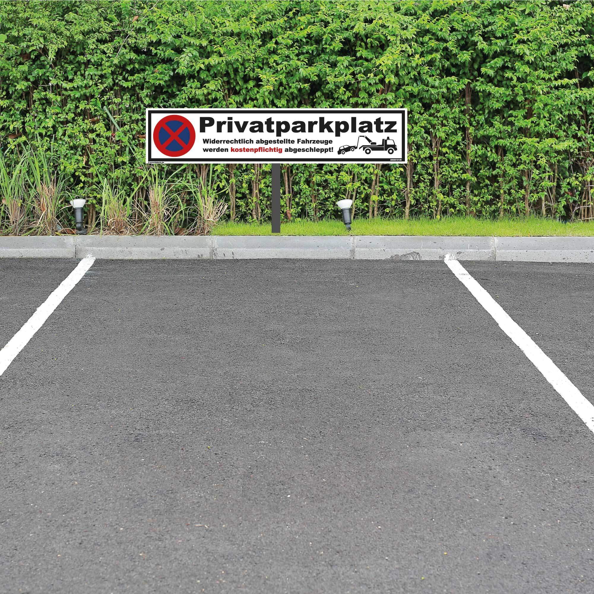 Parkplatz Schild - Privatparkplatz - 52 x 11 cm mit Pfosten 75cm Parken verboten, Verbotsschilder, Privat, Privatgrundstück, Parkplatzschilder, Parkverbot, Parkschilder