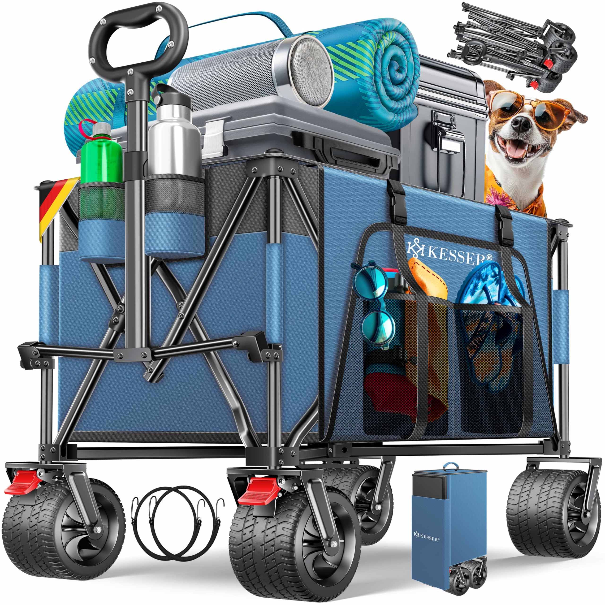 KESSER GTR9000 Chariot à main 200 kg | 300 l d'espace de rangement Chariot de transport pliable extra large à 360° et freins de stationnement Résistant aux intempéries Avec couvercle, poche latérale