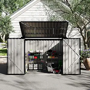3x6x4 FT 2 Trash Cans Metal Outdoor Storage, Garbage Bin Storage Shed with Chain Lid, Metal Outdoor Storages for Garden, Backyard, Lawn and Patio