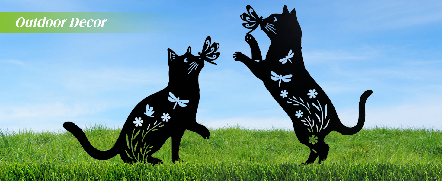 Piquets De Jardin Chat Et Chien Métal - 2 Pack | Silhouettes Animales Déco Extérieur | Robustes
