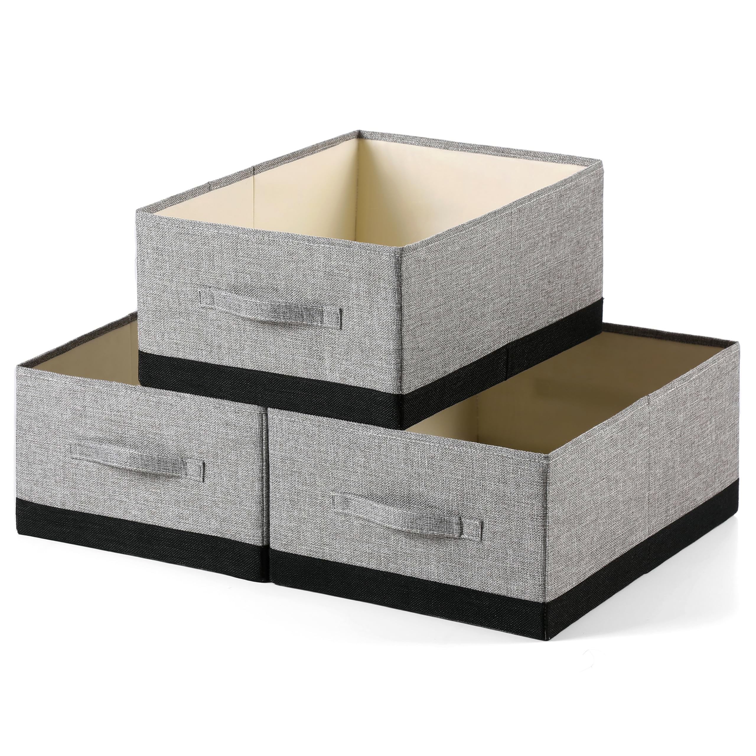 Linen Folding Storage Bins, 3 Pack Large Storage Baskets, Washable, Clothing Storage Bins with Handle, Closet Organizer for Storage Sweater,Sheets (