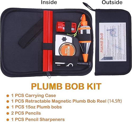 Miniatura 17 de 2 piezas magnéticas Plumb Bob – 10.7 oz (305g) Plumb Rite con cuerda de 14.5 pies (14.8 ft), sacapuntas, 2 lápices, carrete de línea utilizado