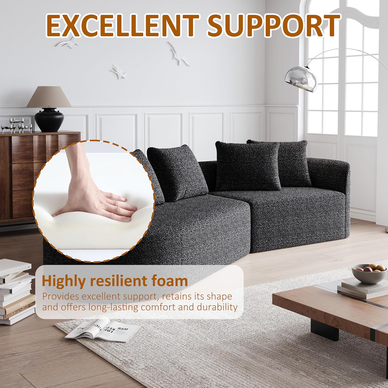Oversized Sectional Sofa, 112-Inch Chenille 4-Seater Extra Deep & Wide Seat Curved Cloud Couch with 4 Throw Pillows, Free Combination Sofa Couch for Living Room,Bedroom