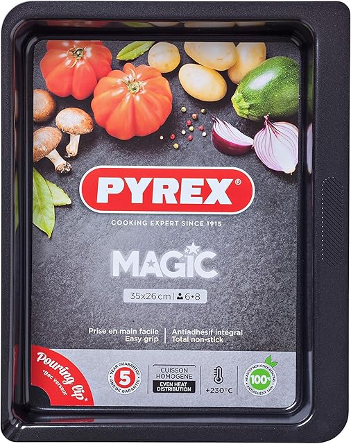 Pyrex 1452074 - Magic - Rectangular Metal Oven Dish 4.60 L / 35 x 26 cm, Black