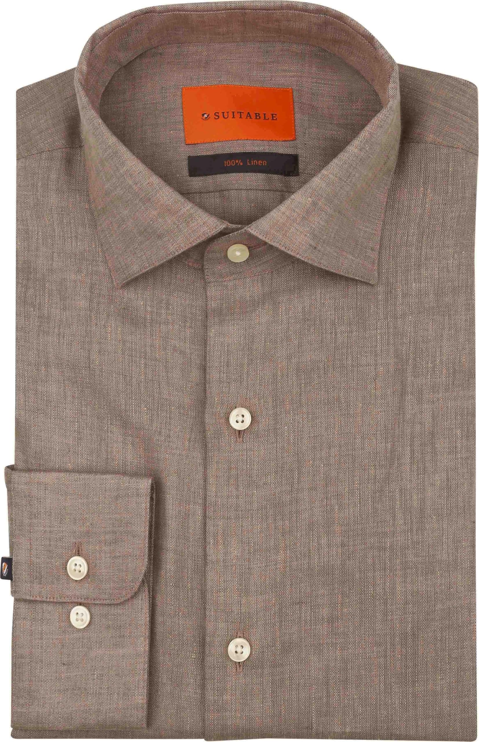 Suitable Camisa Lino - Hombre - Ropa, marrón topo, 43