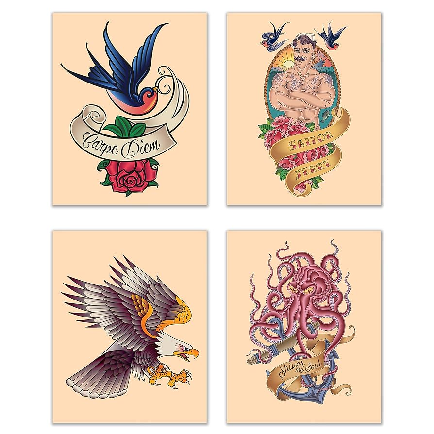 Amazon.co.jp: 従来Tattoo Flash Sailor Jerry壁アートPrints