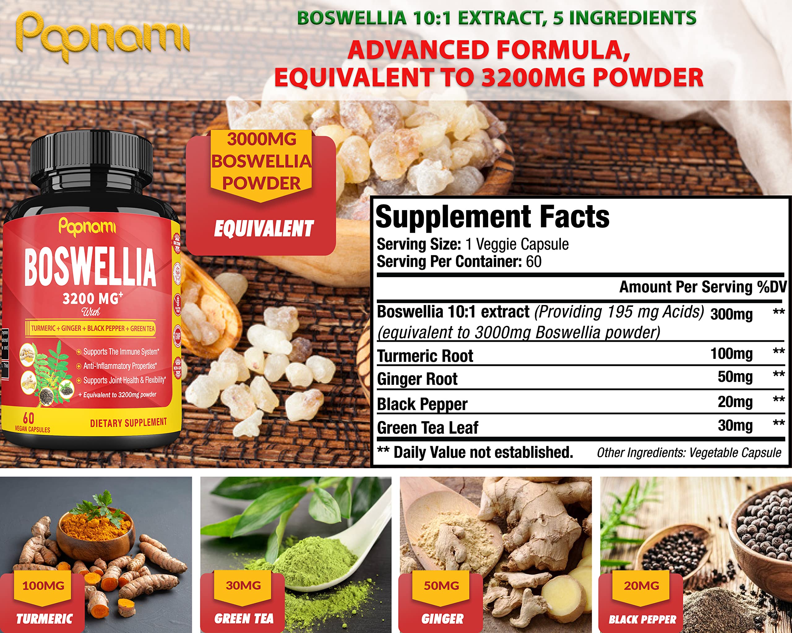 Boswellia Serrata Extract Capsules equivalent to 3200mg with Turmeric