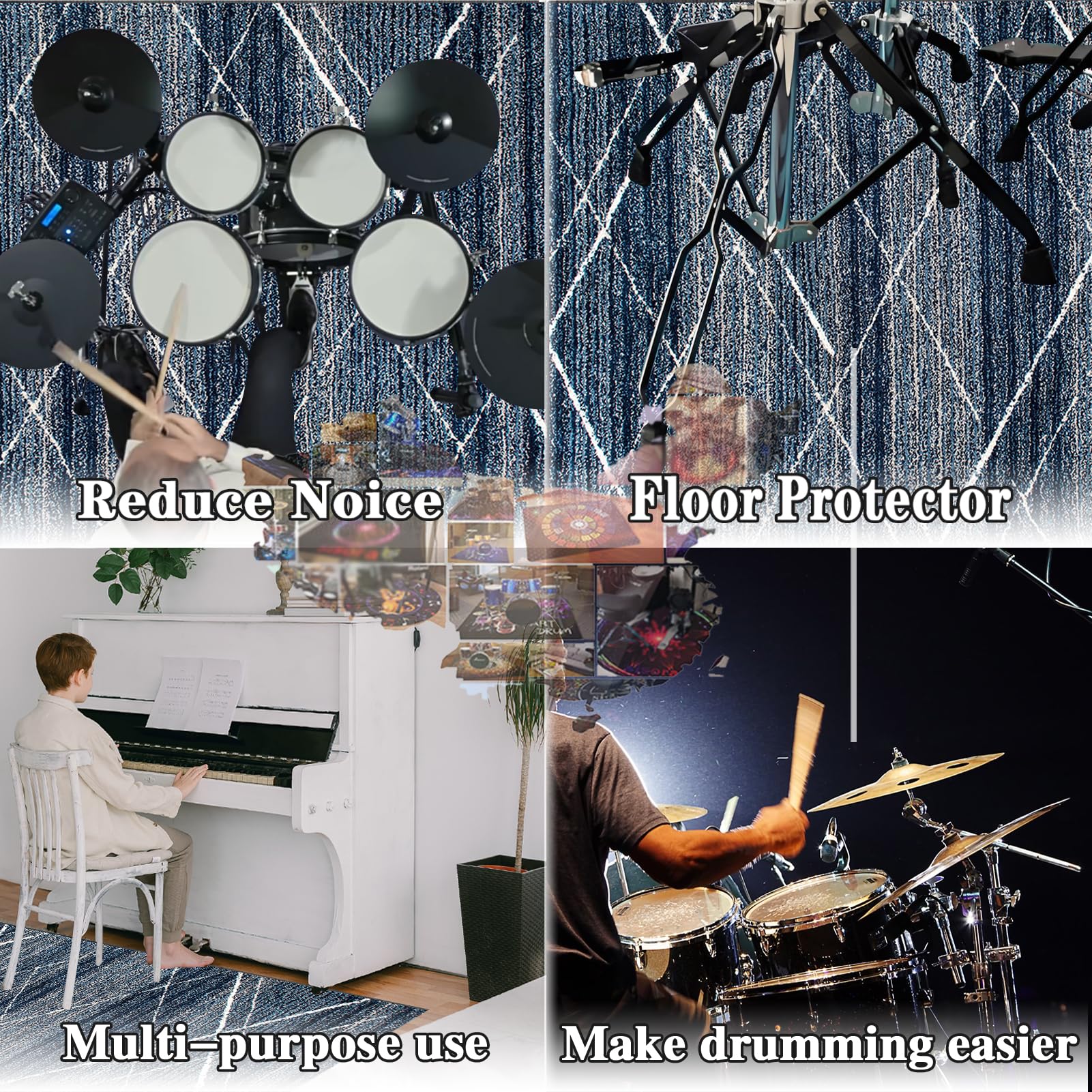 Mata perkusyjna dźwiękoszczelna mata bębnowa antypoślizgowa mata do perkusji akustycznej duża werbel zestawy perkusji elektronicznych instrumenty muzyczne mata podłogowa 160 x 140 cm