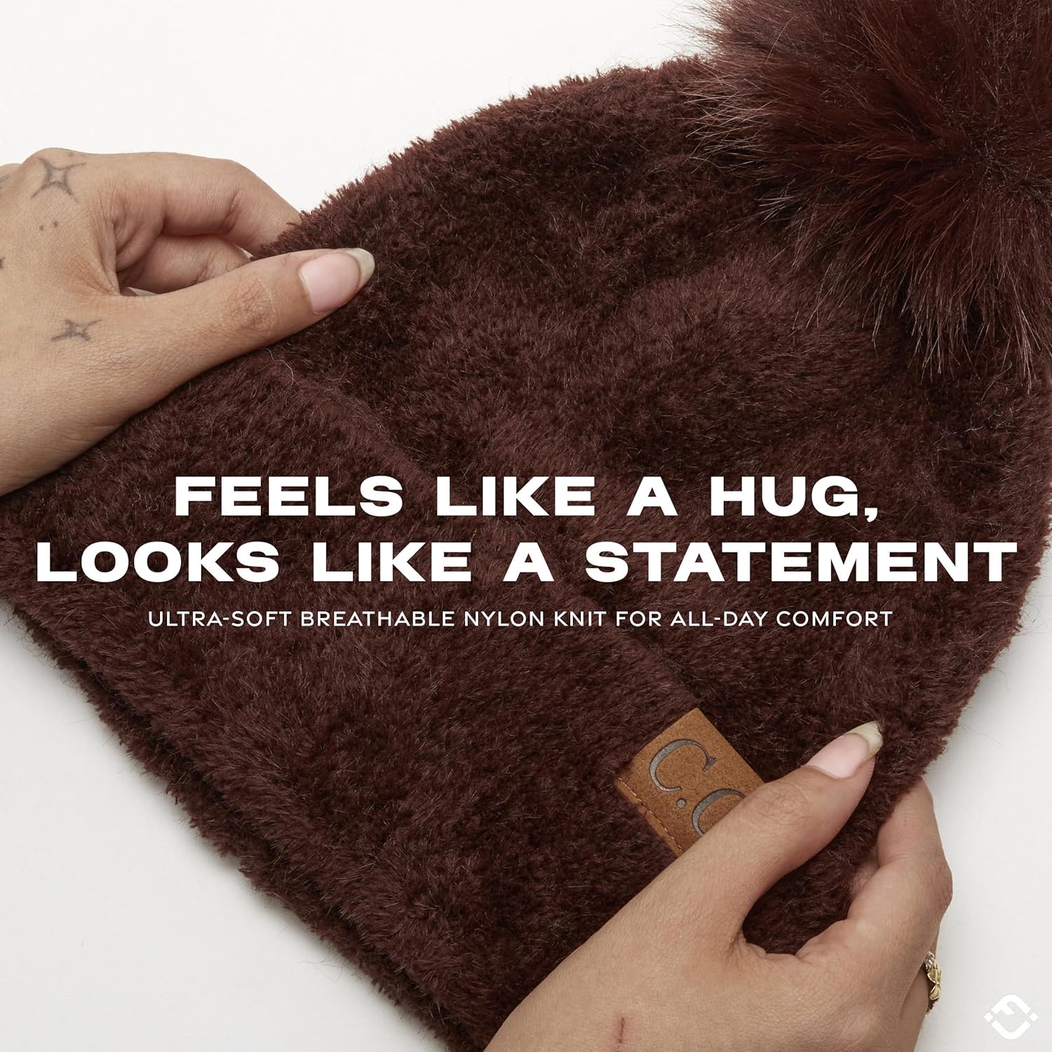 Funky Junque Beanie for Women Ultra Soft Chenille Faux Fur Pom Pom Winter Hats Warm Ski Cap Fashion - Image 3