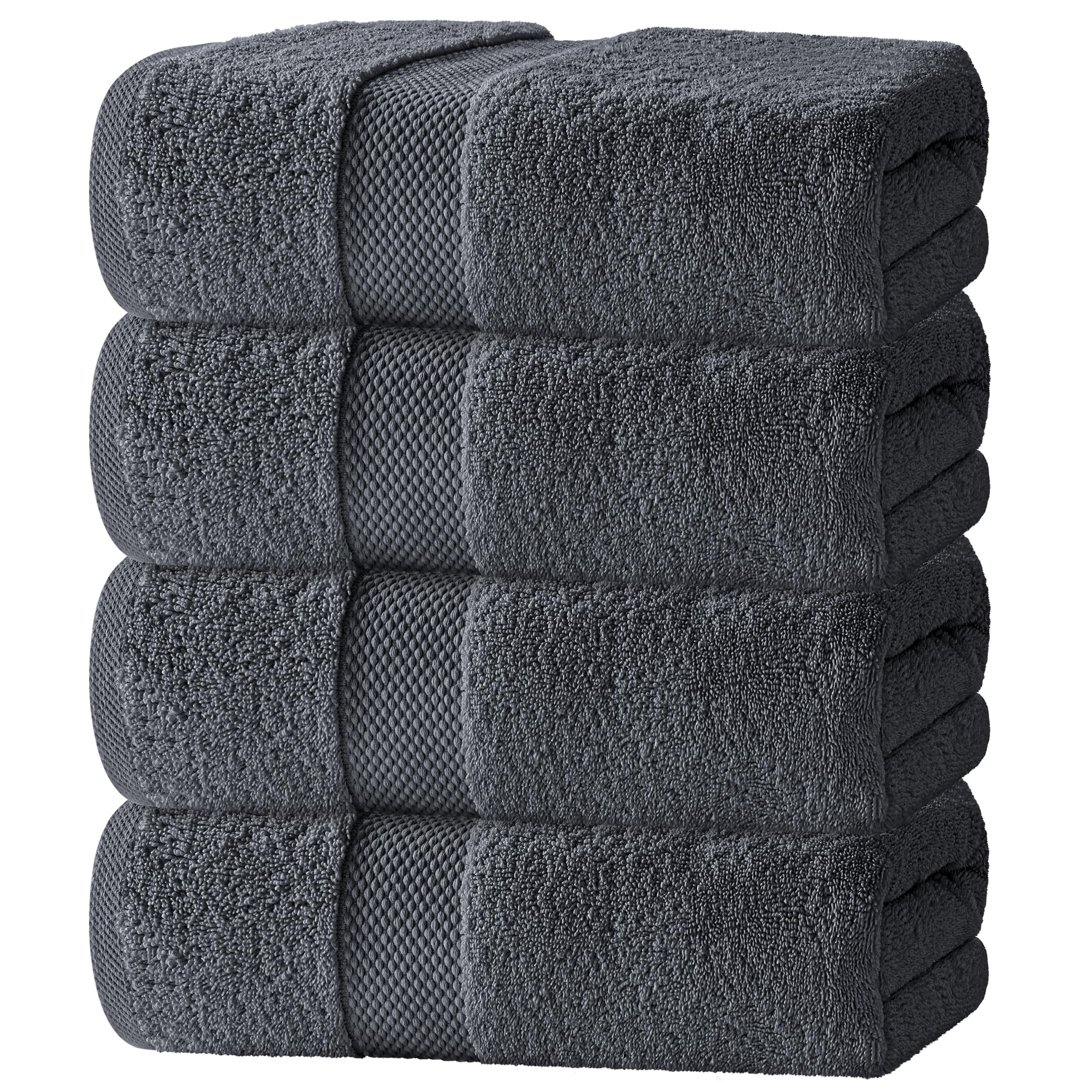 Luxury White Bath Towels Large - 100% Soft Cotton 700 GSM | Absorbent Hotel Bathroom Towel | 27 inch X 54 inch | Set of 4 | Gray