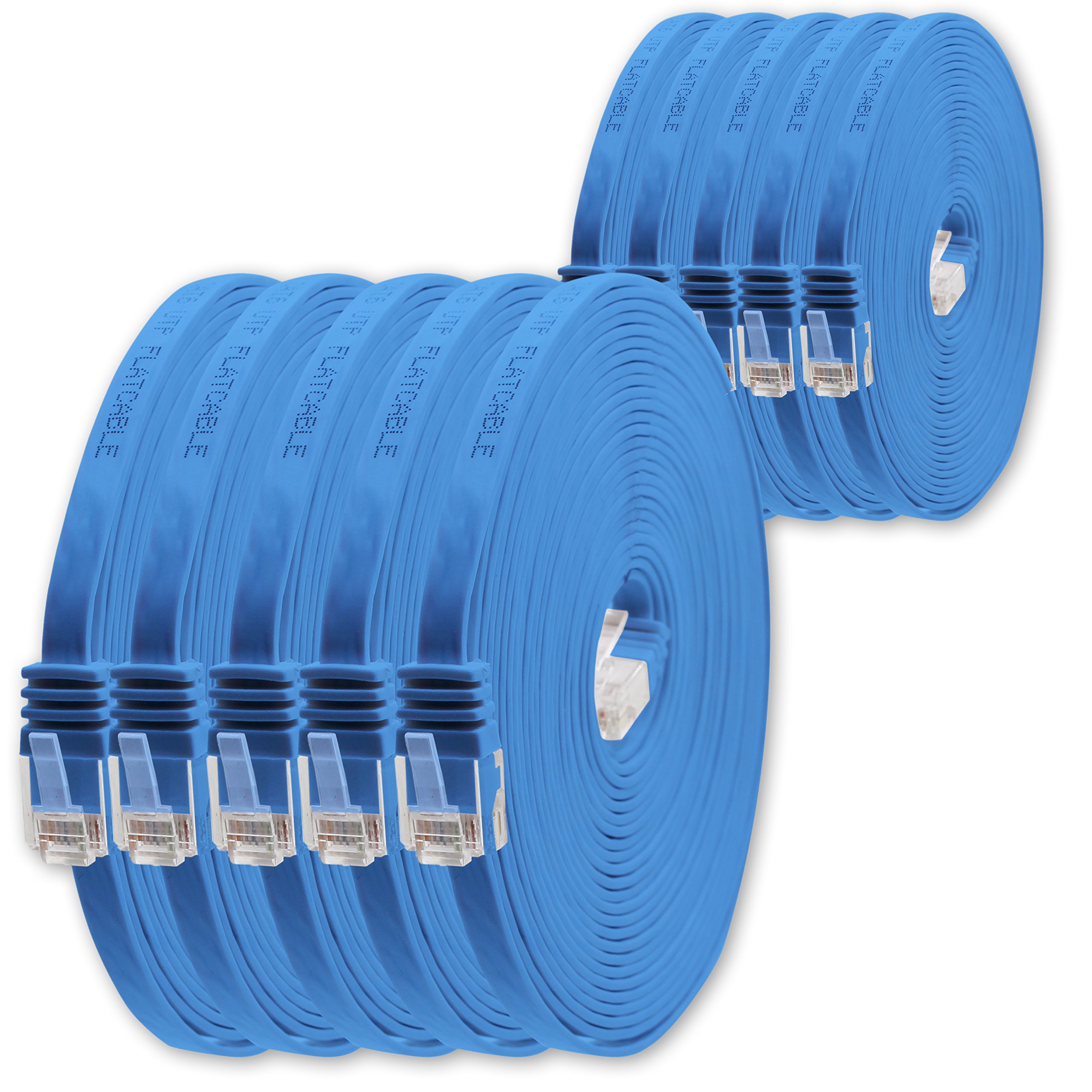1aTTack.de 1m - Blau - 10 Stück - Cat.6 Flaches Netzwerkkabel Cat6 Flachkabel Ultra Flach Cat.6 Patchkabel 1000 Mbit/s Gigabit LAN (RJ45) Flach Slim Micro