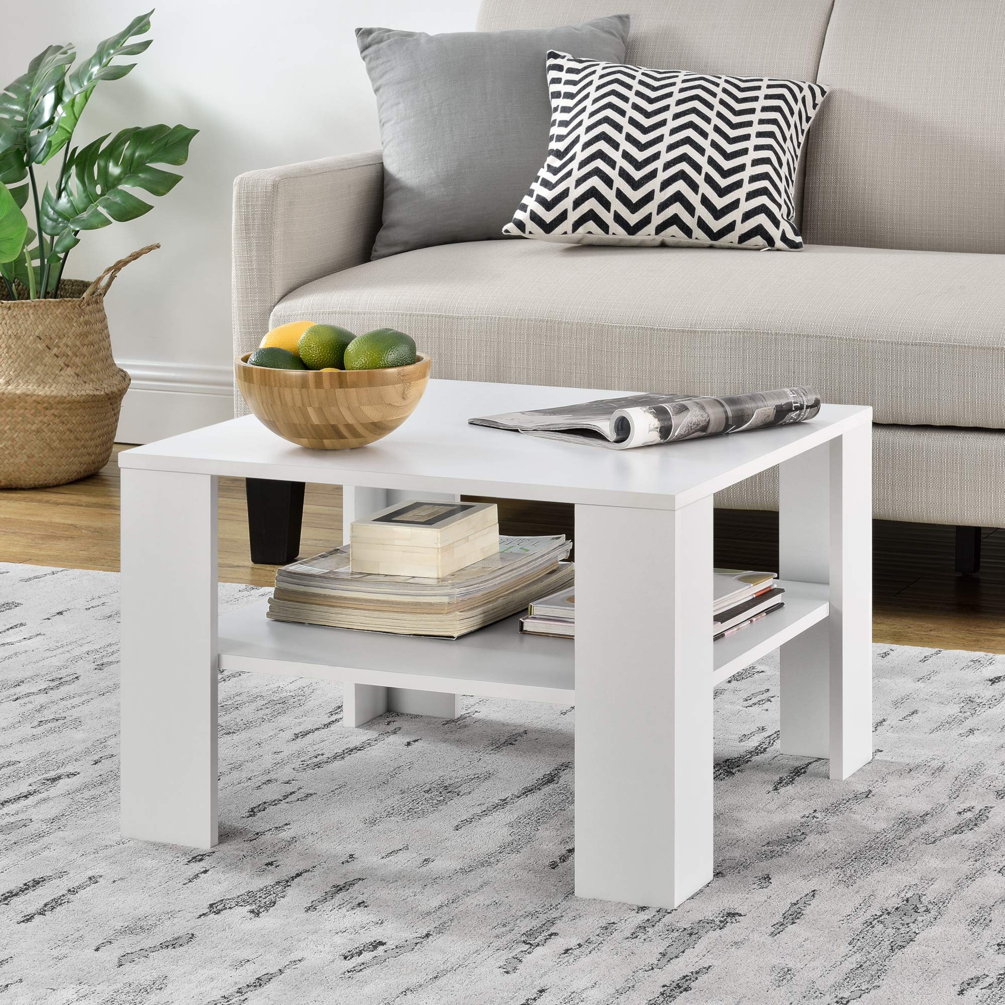 Tavolino Da Soggiorno Con Ripiano Portaoggetti In MDF 90 Cm Bianco E Cemento 32612490
