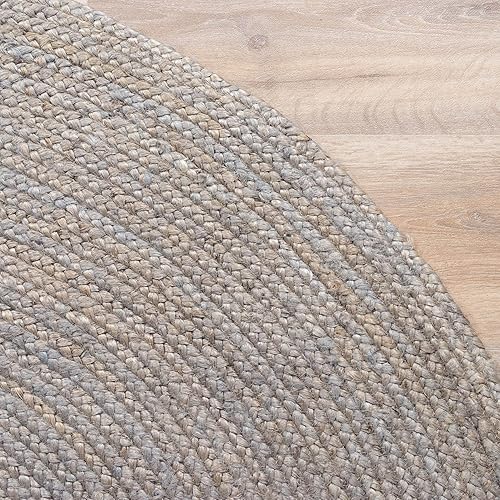 Miniatura 5 de Alfombra redonda de yute natural tejida a mano, alfombra de color gris (84 x 84 pulgadas (7 pies, redonda))