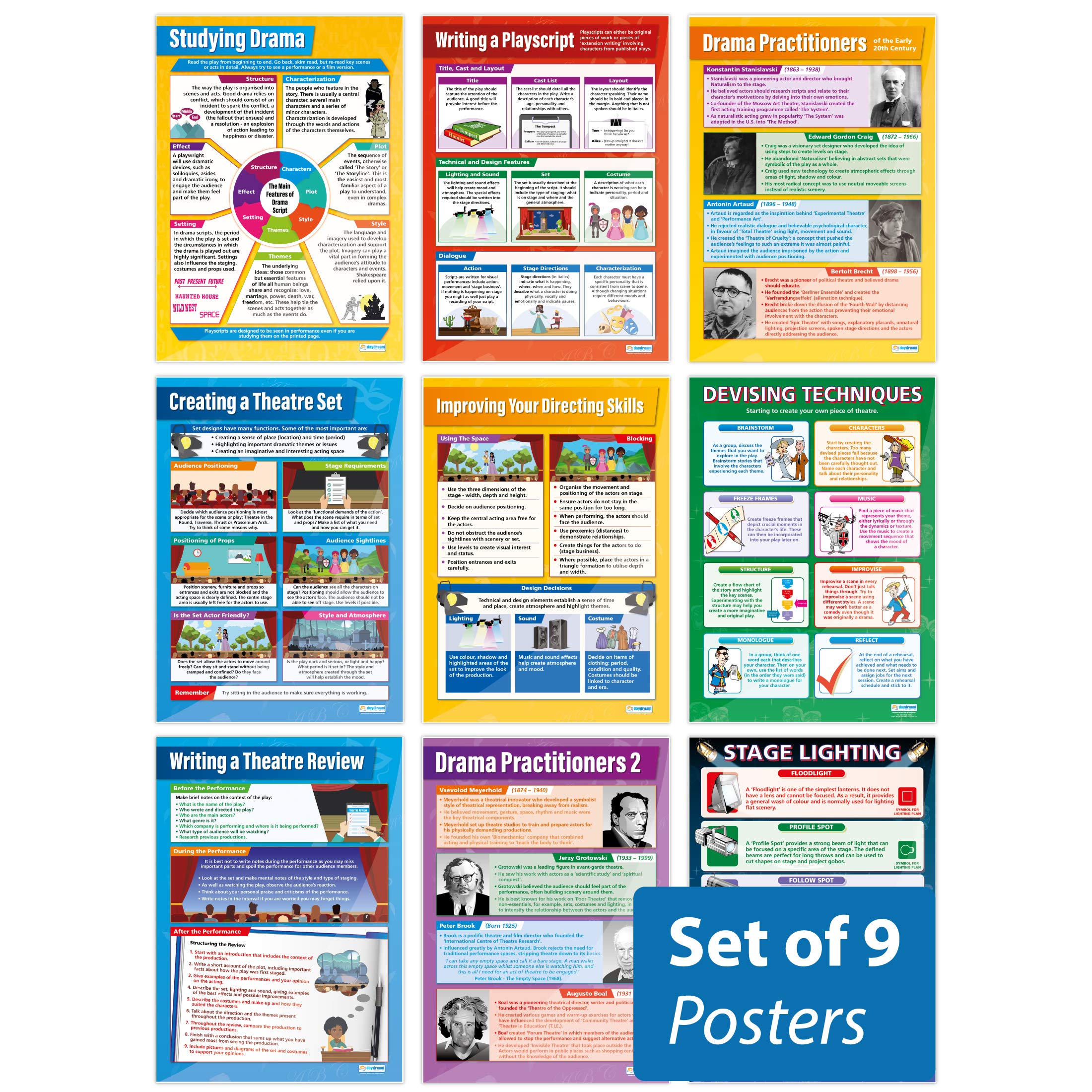 Daydream Education Writing, Directing & Designing, Drama Posters - Set of 9 - EXTRA LARGE - A1 (850mm x 594mm) - Laminated - Theatre Posters for Secondary School