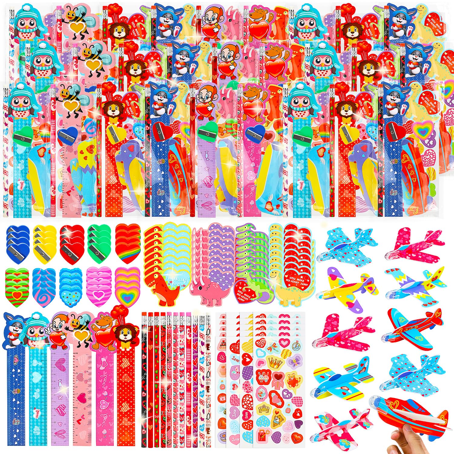 TOY Life 224 Pcs Valentine's Day Goodie Bags for Kids - 28 Pack Classroom Exchange Gifts for Students From Teacher - Pencils and Treats Party Favor