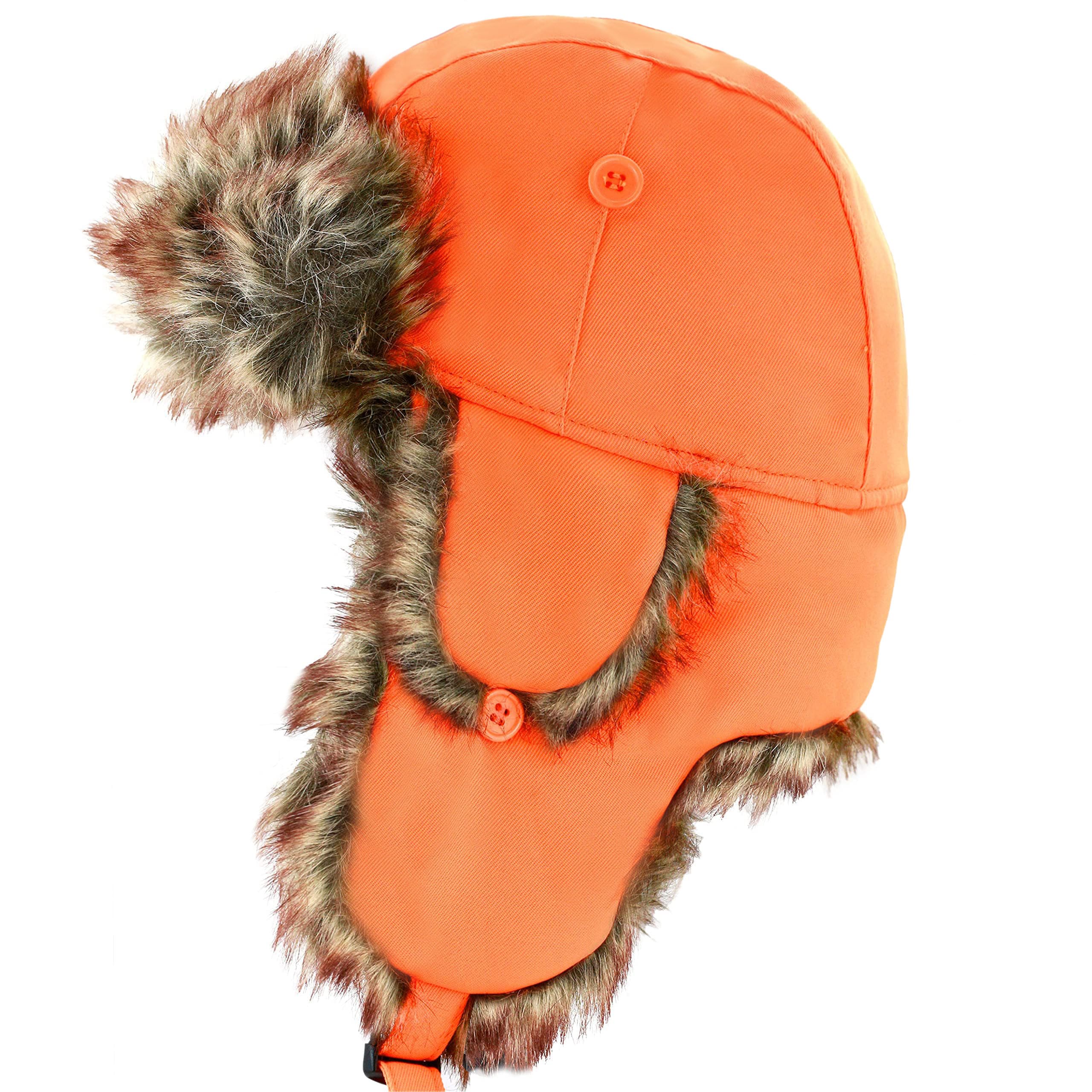 Faux Fur Safety Reflective Plain Plaid Aviator Trapper Hat Snow Ski Trooper Winter Cap