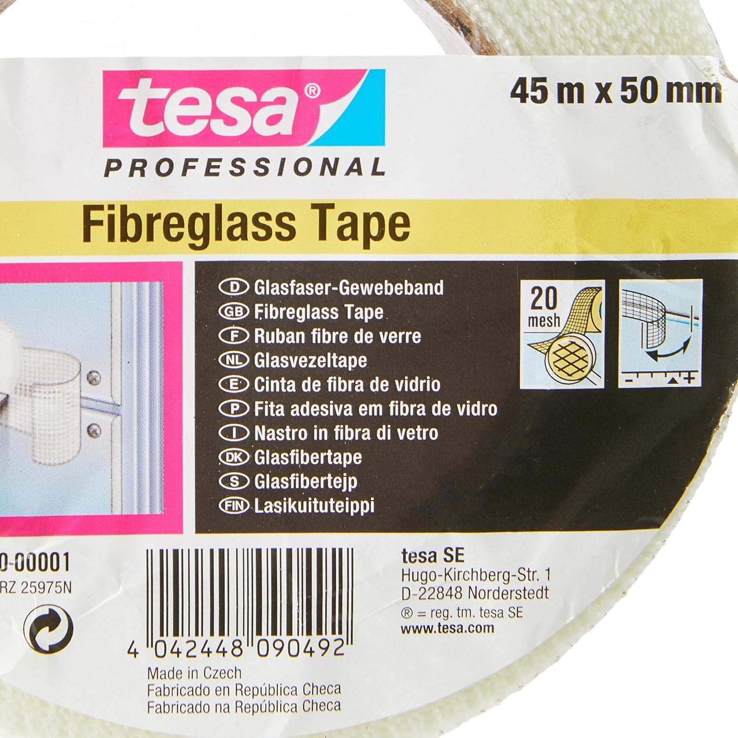 tesa 60100 Fibreglass Joining and Plastering Scrim Tape, 50 mm x 45 m