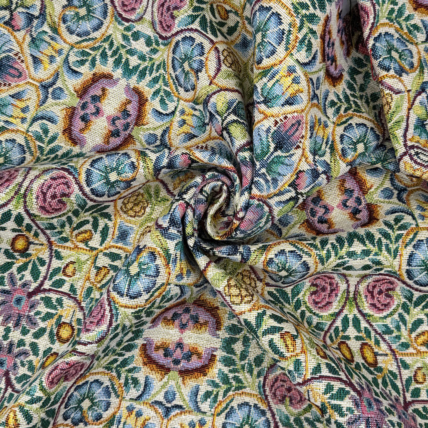 Tapestry Fabric William Morris - Pomegranate & Rose Pastel Floral Upholstery Fabric Material
