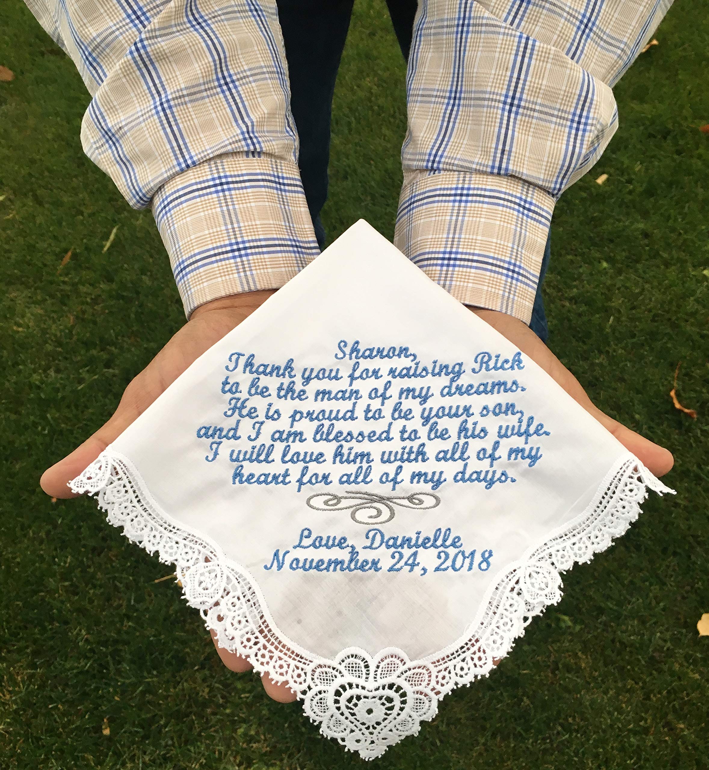 Lace Handkerchief - Lace Hankie - Custom Handkerchief - Embroidered Handkerchief - Bridal Handkerchief - Personalized Wedding Handkerchief