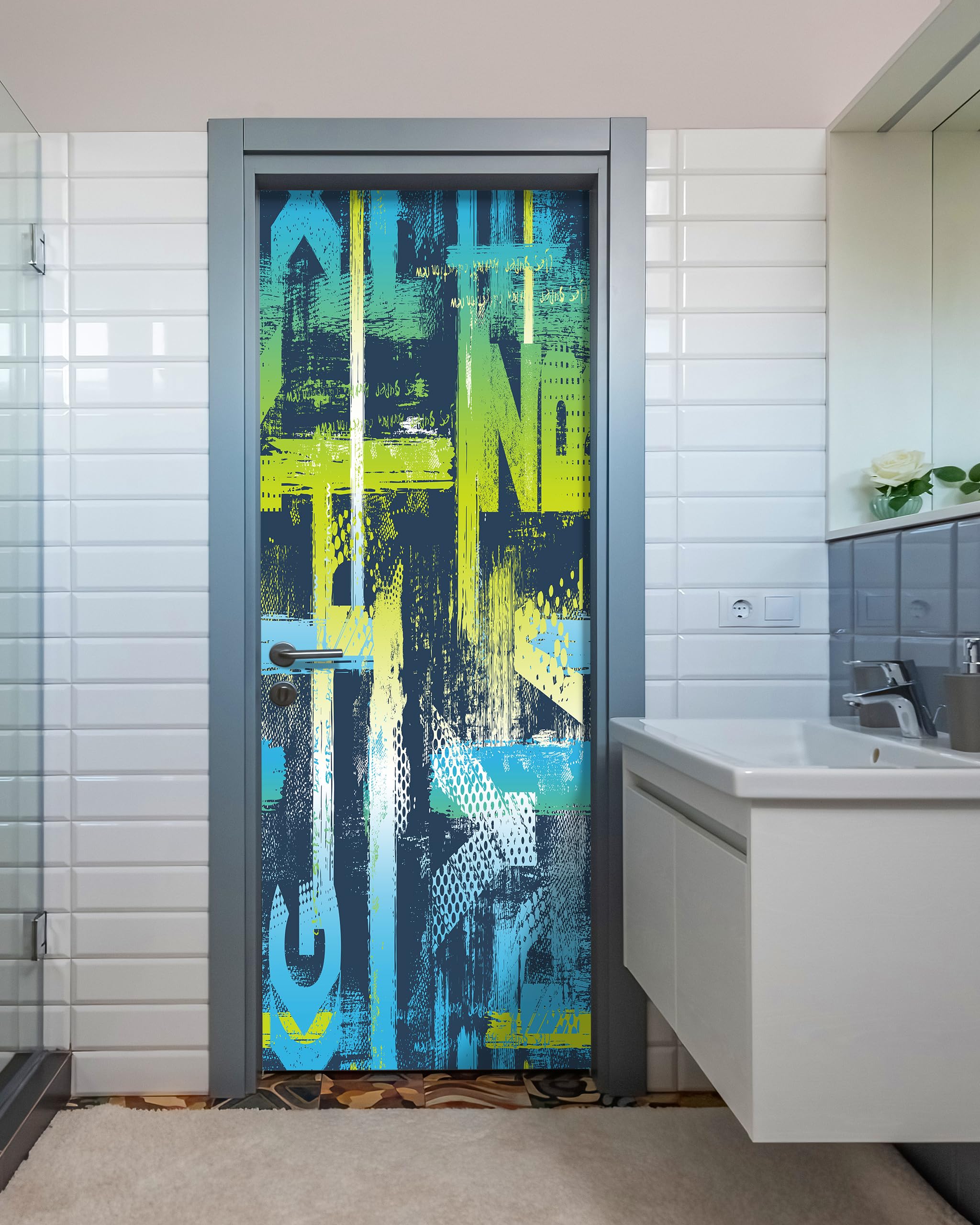 FLFK Door Sticker - Peel and Stick Door Mural, Abstract Graffiti Wall Decals, Removable Self-Adhesive Door Wallpaper for Home Decor, Combined Size 30.3" W x 78.7" L, Split into 2 Pieces