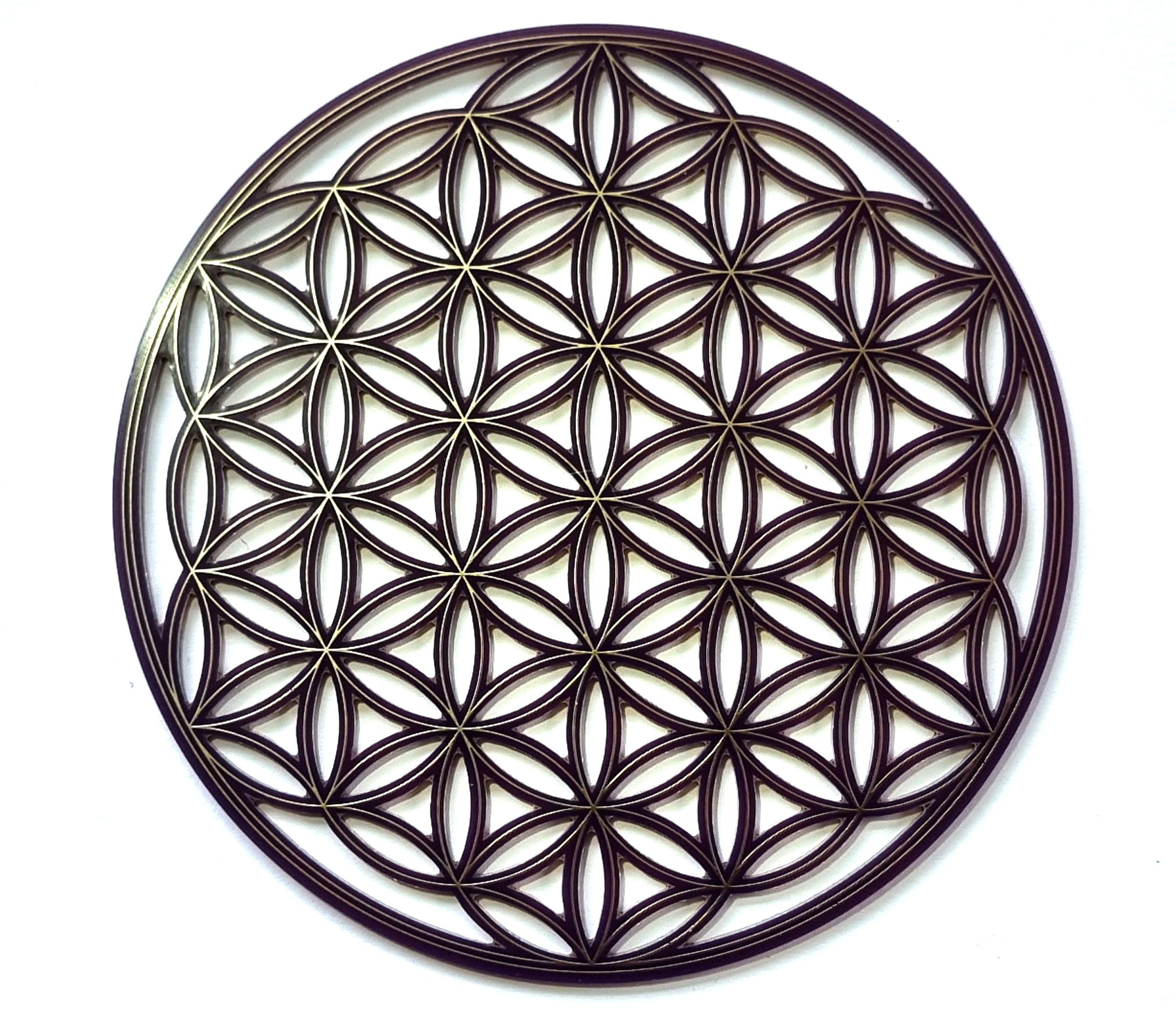 Disco a forma di fiore della vita traforato 10 cm a 2 lati in rame placcato oro, trasmettitore passivo a onde scalari, riequilibrio e rivitalizzazione, disco eliquariato