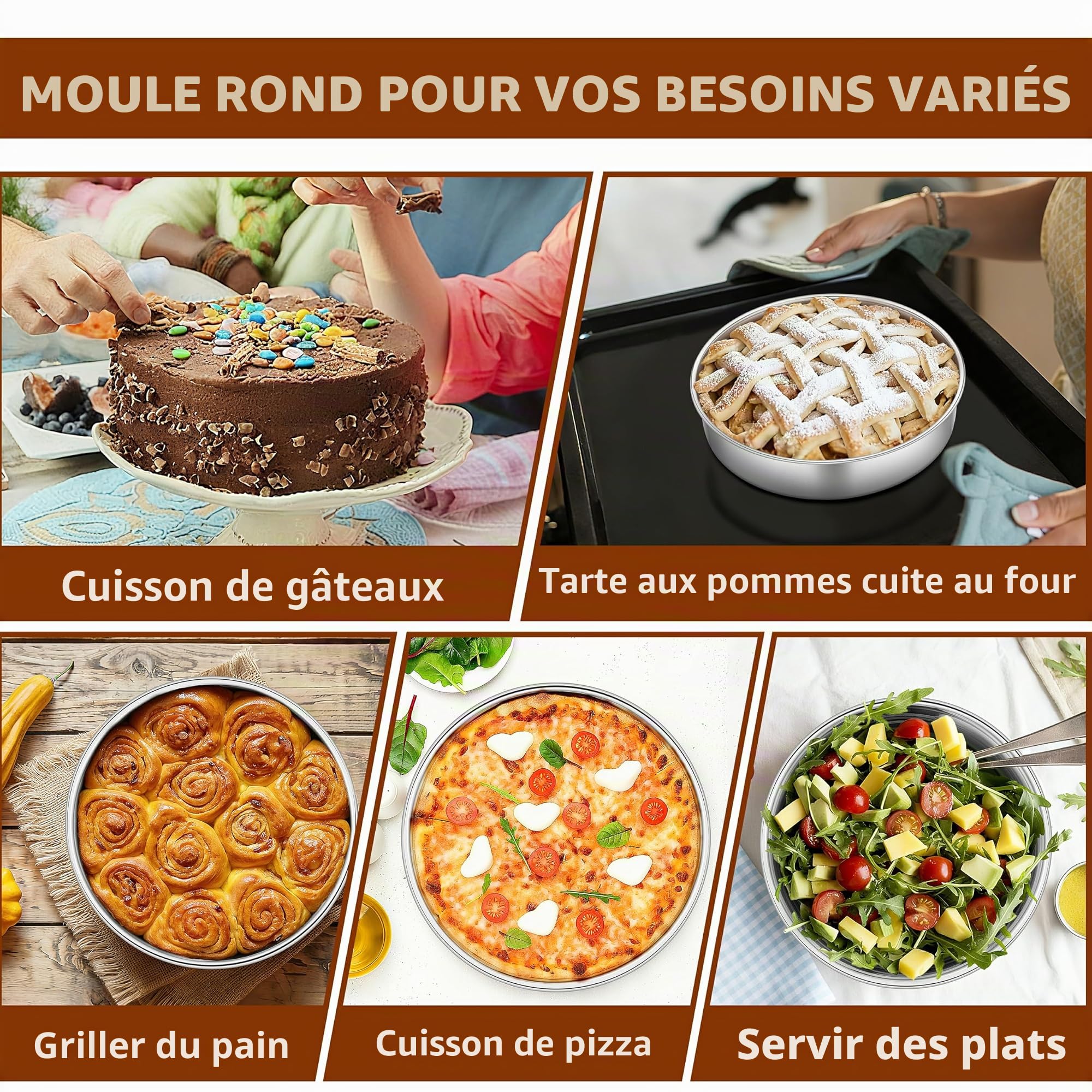 Homikit Moule à gâteau en acier inoxydable, 24 cm, 7 cm de profondeur, de qualité supérieure, non toxique et inoxydable, poli miroir et passe au lave-vaisselle