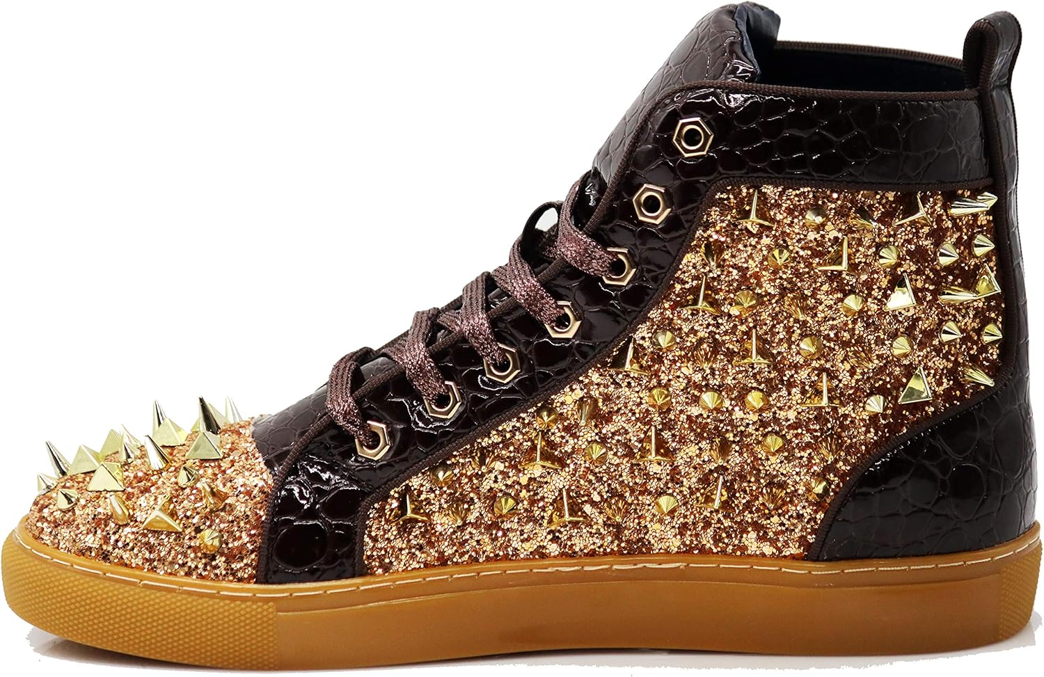 Enzo Romeo Men's High Top Crystal Shimmer Rhinestone Blink Flat Spike Fashion Sneakers Shoes BUL2 - Image 3