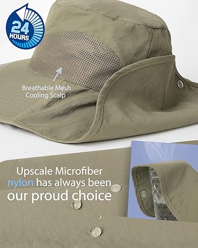 Miniatura 3 de Sombrero de pesca para senderismo y hombre, impermeable, de nailon con solapa grande para el cuello, UPF 50+, para mujeres y hombres